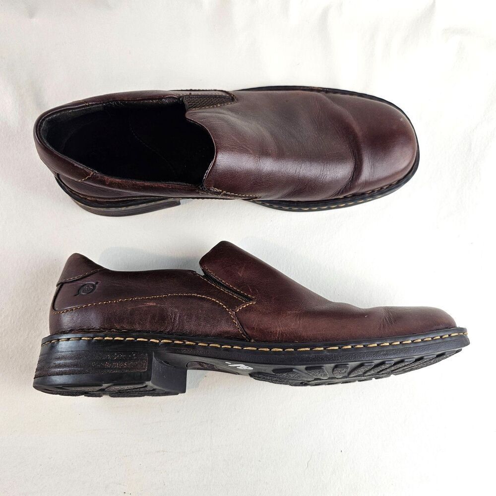 Born Mens 9 Brown Leather Loafers Slip On Dress Shoes Comfort Casual Work
